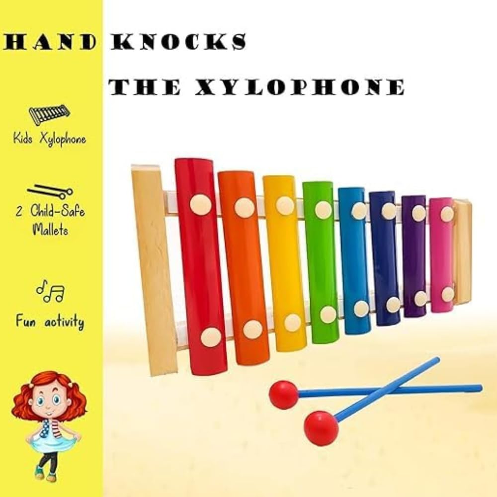 SubiMouIQ Wooden Montessori Toy, Xylophone with 8 Notes(Big Size) , Musical Educational Toys for Kids , Multicolour, 24 x 12 cm, for Kids 1
