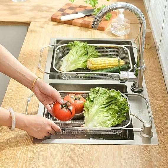 BLUE CRANE Stainless Steel Adjustable Kitchen Sink Drain Basket, Multifunctional, Kitchen Sink Organizer for Kitchen Sink Strain Drain Rinse Fruits Vegetables (Set of 1) 1