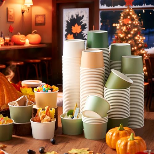 Image of Nuenen 300 Pcs 8 oz Summer Ice Cream Paper Cups Bulk Disposable Dessert Cups Solid Color Paper Dessert Bowls for Snack Sundae Spring Party Favors Ice Cream Bar Supplies (Green Theme)
