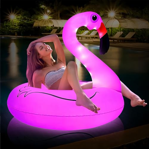 DAJASD Éclairage solaire de piscine flottant - Flamant rose flottant - Étanche IP68 - Gonflable - Bouée de natation - Lumière solaire pour piscine, étang,...