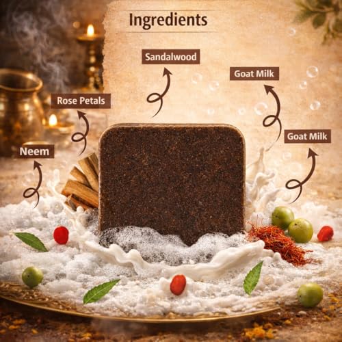 Image of Luxury Handmade Ubtan Goat Milk Soap, Saffron, Neem, Sandalwood & Rose Petals, Traditional Care for Tan Removal, Deep Cleansing and Glowing Skin, 50 gms, Pack of 5
