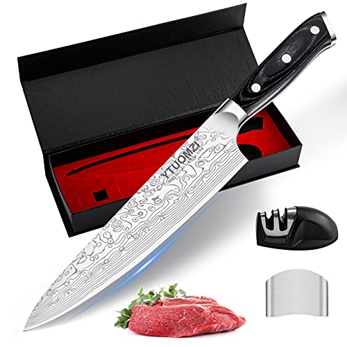 YTUOMZI Pro Chef Knife â€“ 8-inch Professional Chef Knife â€“ German High-Carbon Stainless-Steel Knife with Durable Wooden Handle â€“ Sharpener and Finger Guard Includedâ€“Full Tang Sharp Kitchen Knife