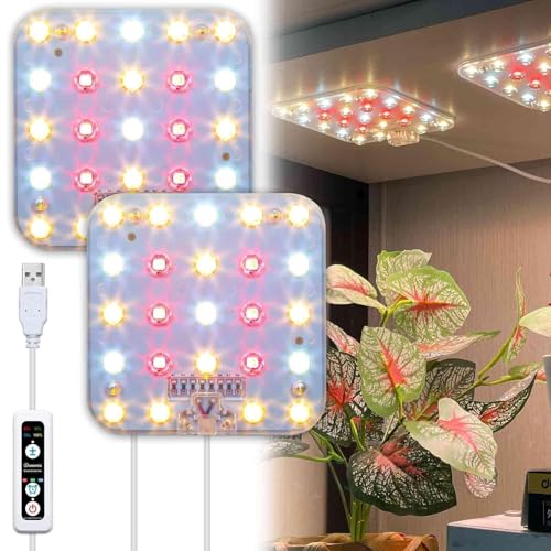 DOMMIA Full Spectrum LED Grow Light for Indoor Plants, 2 Panels 10W with 6/12/16h Timer Dimmable Plant Lights for Flower Veg Plant Growth USB, Soft White, 1-Pack