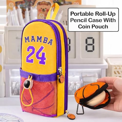 Image of Kids Pencil Case with Ball Toy, Double Zipper Large Capacity Pencil Pouch for Boys & Girls, Portable School Stationery Organizer Bag with Mesh Pocket & Compartments (Mamba)
