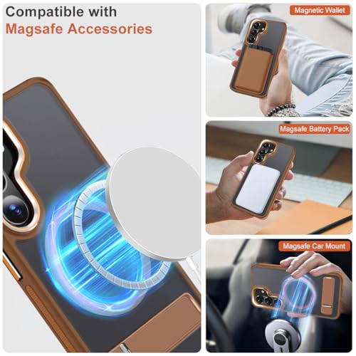 Image of MALEWOLF Stand Case for Samsung Galaxy S26 Compatible with Magsafe, Translucent Magnetic Cover [Military Grade Protection] [Anti-Slip Technology], Color Hybrid Galaxy S26 Phone Case (Brown)