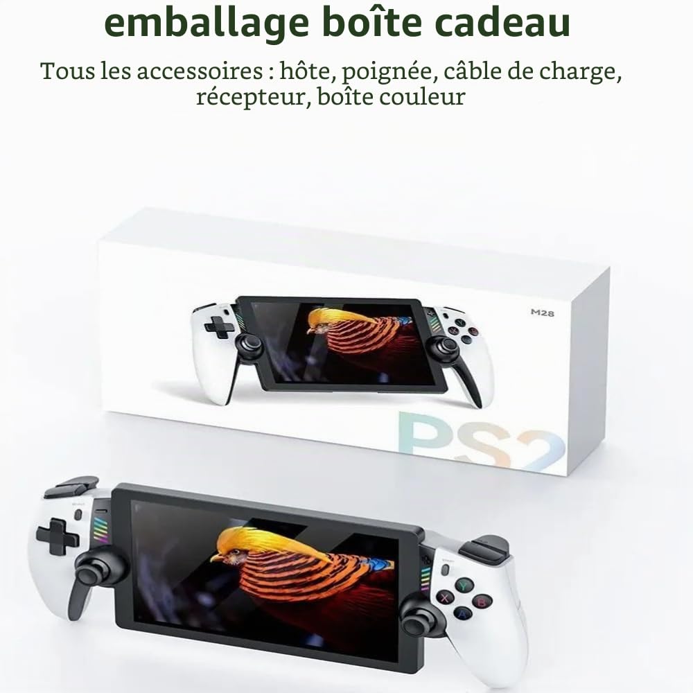 M28 Console de jeu portable rétro, grand écran LCD HD de 18 cm, système EmuELEC intégré, plus de 30 émulateurs et plus de 20 000 jeux, batterie de 4000 mAh, lecteur de jeu vidéo portable pour enfants