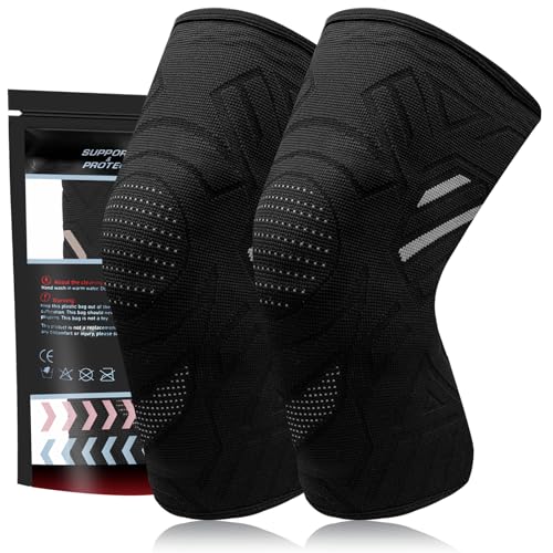 YOLONCE 2 Pcs Juego de rodilleras para mujer y hombre,Rodilleras Menisco y Ligamento,Rodilleras Gym Compresion,Rodillera Antideslizante de Compresión para liviar el Dolor en Articulaciones,Negro,M
