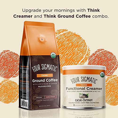 Think Ground Coffee + Think Coconut Creamer Bundle By Four Sigmatic | Coffee For Focus & Immune Support | Coconut Creamer With Mct Oil & Lion's Mane #TOP1