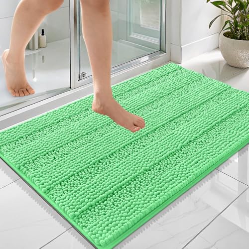 Image of OLANLY Thick Bathroom Rugs 36x24, Extra Soft Absorbent Chenille Striped Bath Rugs, Rubber Backing, Machine Wash Dry, Bath Mats for Bathroom Floor, Tub and Shower, Home Decor Accessories, Mint Green