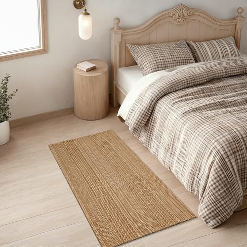 MatEssenz 2x4 Washable Rug Textured Natural Woven Low-Profile Small Runner with Non-Slip Backing Light Brown for Kitchen Sink Laundry Room Double Door Entryway Brown