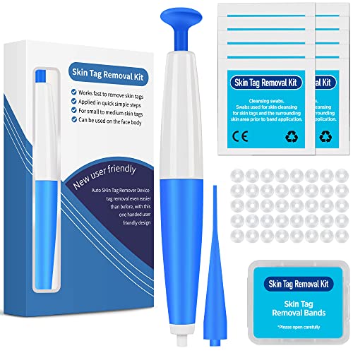 Upgraded Skin Tag Remover, Skin Tag Remover Device for Small to Medium Sized Skin Tags (2mm-5mm), 40x Advanced Removal Bands and Cleansing Wipes Included