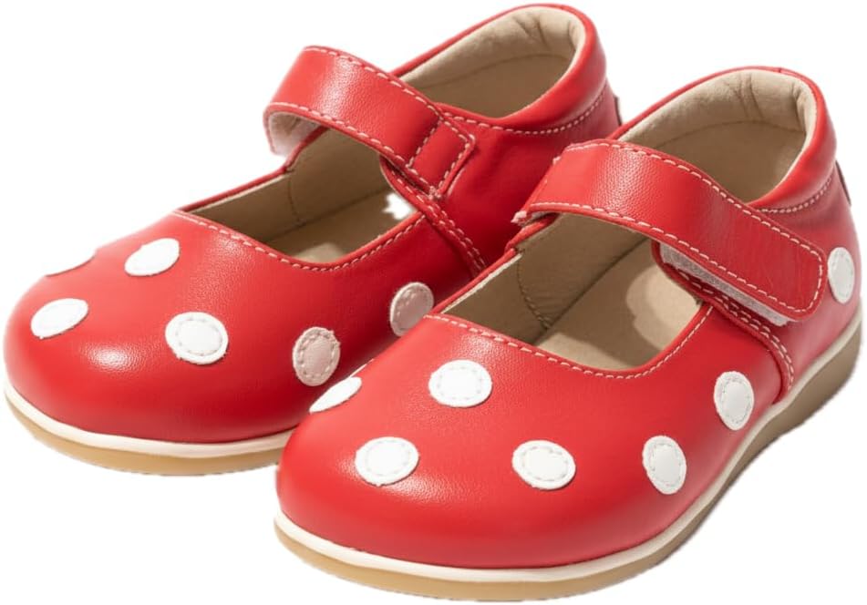 Puddle Jumpers Girls Mary Jane Shoes with Leather Lining, Non-Slip Rubber Soles, Adjustable Velcro Straps
