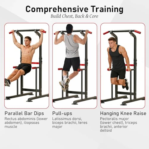 Image of Power Tower Pull Up & Dip Station Multi-Function Home Strength Training Fitness Workout Station Height Adjustable