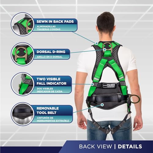 Image of Palmer Safety Hammerhead 5pt Safety Harness Back Padded, QCB Chest, Tongue Buckel Legs Straps, Back & Side D-Rings