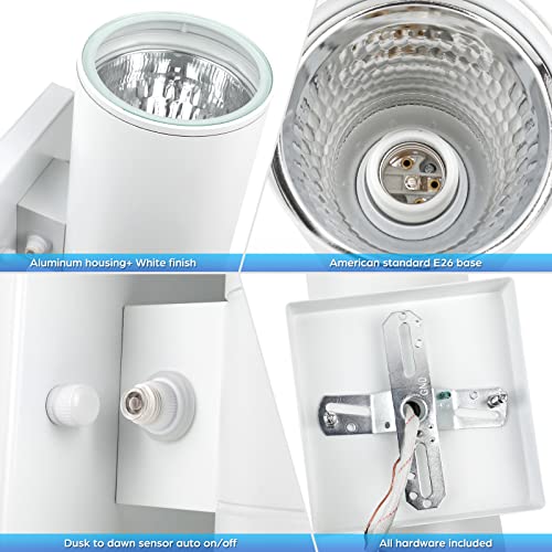 Image of TOBUSA 2-Pack White Outdoor Wall Sconces Dusk to Dawn, Up Down Modern Exterior Light Fixtures for House, Outside Wall Lights for Porch Garage Patio Front Door Hallway, Weather-Proof Aluminum Finish