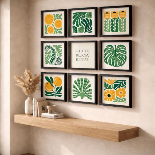 Image of NoWorries Wall Paintings Set of 9 Framed for Living Room | Botanical Citrus Leaf Floral Quote Wall Art, Modern Square Gallery Wall Decor for Bedroom, Dining Room, Office & Home Decoration (Art-8, Frame Size-10x10 inches)