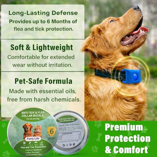 Image of FurLife Flea & Tick Protection Pet Tag - Waterproof Collar Pendant for Dogs & Cats | Safe & Lightweight for All Breeds - (Blue)