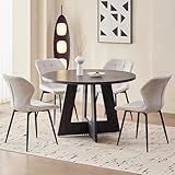 Lecafur HL 47' Round Dining Room Table Set for 4, [Fanned Base] [1.38' Thick Top] Wood Kitchen Table with 4 Water-Resistant Fabric Dining Chairs