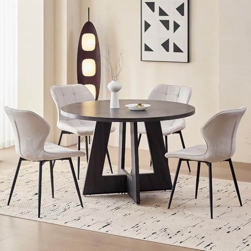 Lecafur HL 47" Round Dining Room Table Set for 4,