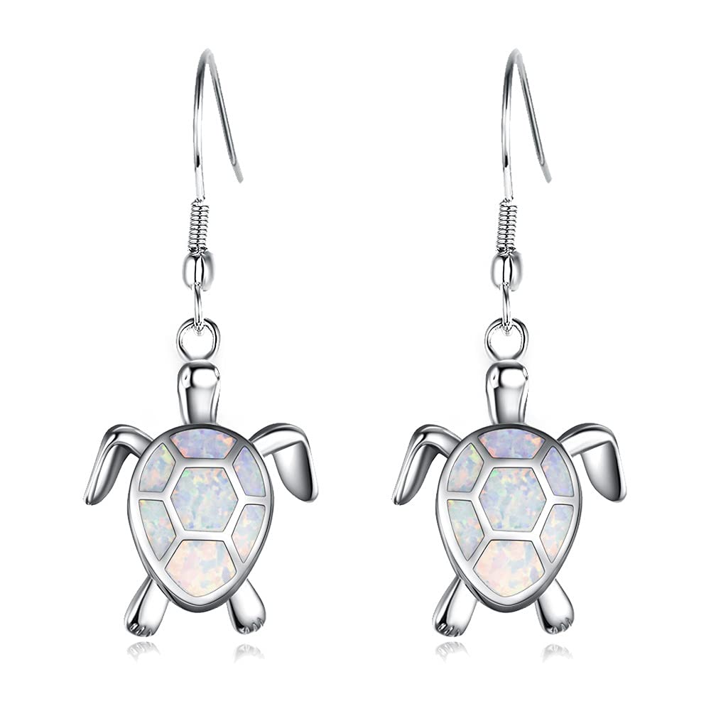 Tiny Turtles Dangle Drop Earrings 925 Sterling Silver Pin Lovely Animal White Opal Hook Hoop Earring Drops Delicate Jewelry Gift for Women Girls