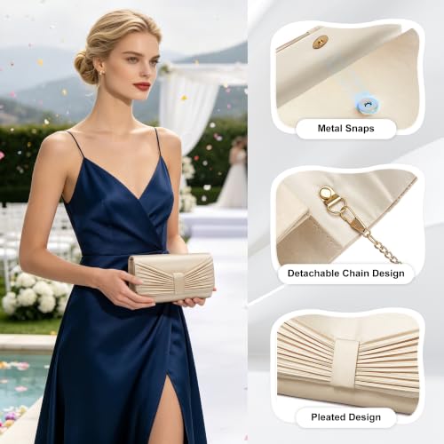 Image of UBAYMAX Satin Clutch Purses for Women Formal Elegant Evening Bag Handbags | Dressy Envelope Clutch Bag Small Elegant Crossbody Bag with Detachable Chain for Wedding Party Cocktail Prom Engagement