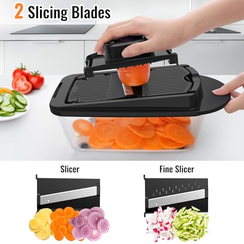 12 Blade All-in-1 Vegetable Chopper Mandoline Slicer with Container, Spiralizer with Containers, Food Chopper, Onion Chopper, Veggie Cutter for Salad, Kitchen Gadgets Accessories Essentials, Black - Image 6