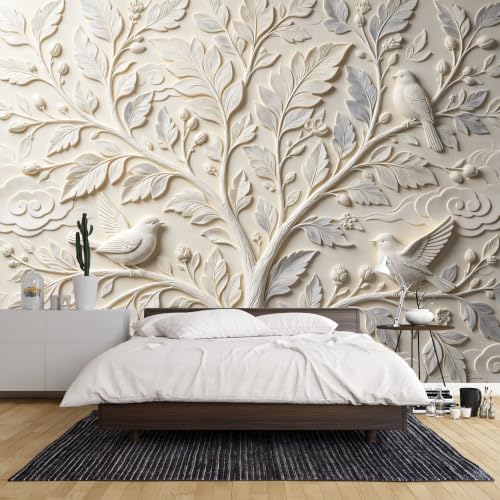 Papel pintado premium de pájaros en la rama mural botánico elegante 6