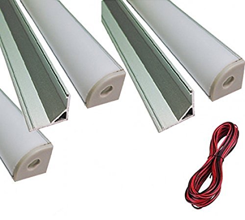 SleekLighting Extruded Aluminium V shape Channel (1m/3.3ft) - Pack of 5- Ultra Slim - Sturdy Profile - End Caps/Mounting Clips - Including A 10M Long Wire!