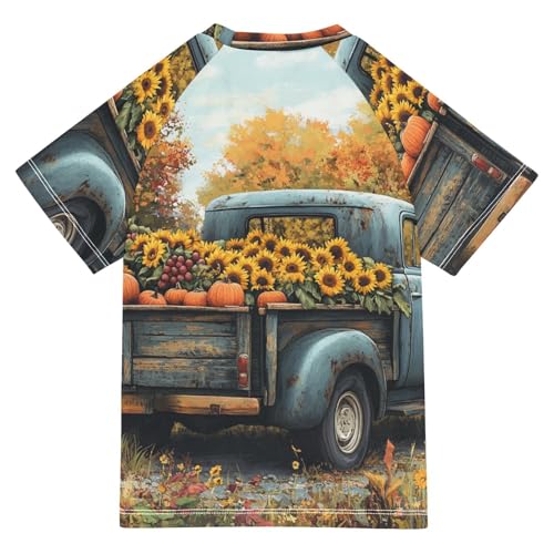 Boys Short Sleeve T-Shirts Truck Car Vintage Farm Rashguard Kids Swim Shirts Sun UPF 50+2