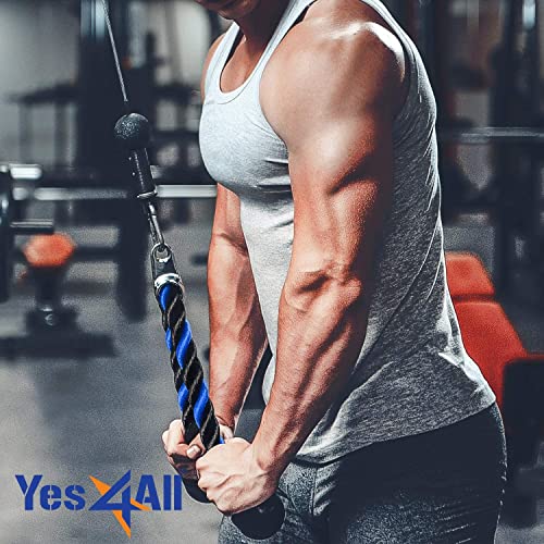 Image of Yes4All Deluxe 36 inch Blue & Black Tricep Rope with Carabiner, Exercise Machine Attachments, Pulley System Pull Down Rope, LAT Cable Attachment for Row Machine & Cable Machine