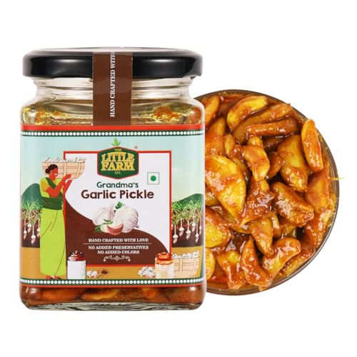 Image of THE LITTLE FARM CO Garlic Pickle - Lehsun ka Achar (250g) | Less Oil Mustard Base Homestyle Garlic Pickles with Jaggery | No Added Preservatives & Flavours | Traditional Recipe