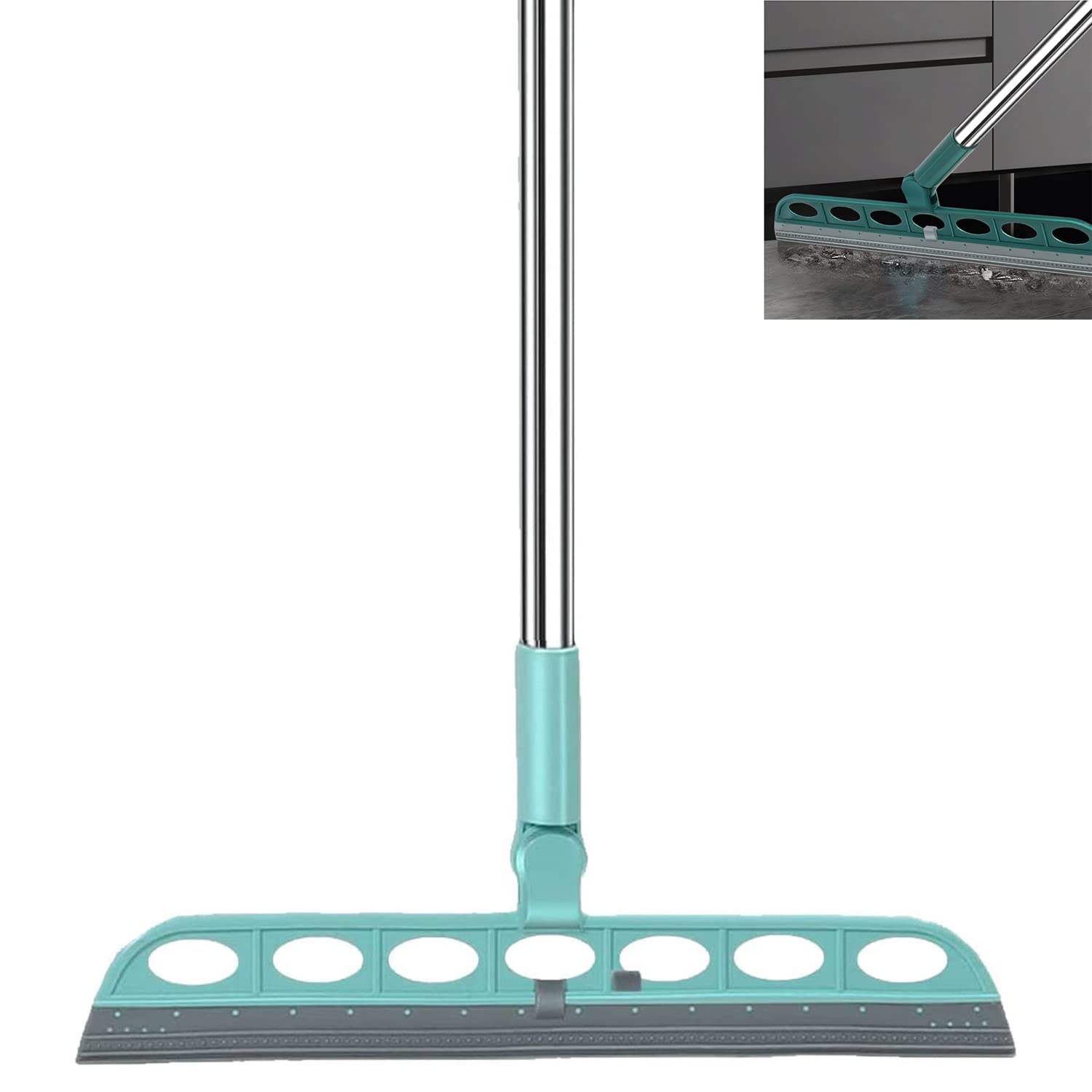 FUNTLY Squeeze Silicone Broom Sweeping,Multifunction Magic Broom,Indoor Broom Sweeper,180° Rotatable Detachable Floor Squeegee Glass Wiper,Pet Hair Remover Cleaning Tools (A-LIGHT GREEN)