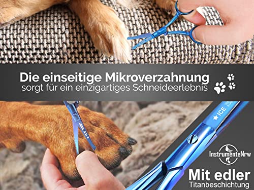 Profi Pfotenschere Fellschere Gerade TITAN mit Mikroverzahnung 9 cm Blau