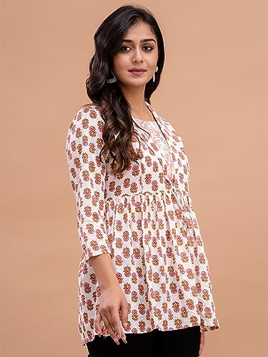 Image of feranoid Women's Cotton Floral Printed Short Kurti Tunic Top