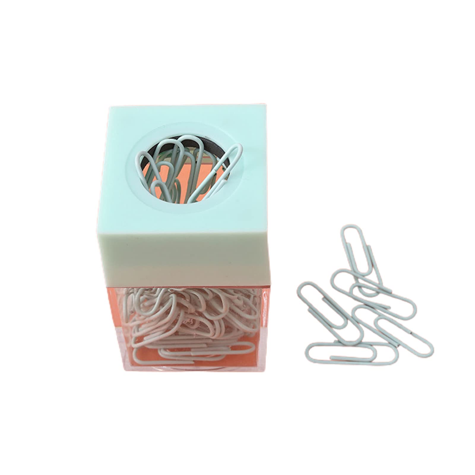 RAFGALDEX Paper Clip Dispenser Box with 18 Pieces Metal Paper Clips Ceative Paperclips Holder Square Clips Storage Box Holder