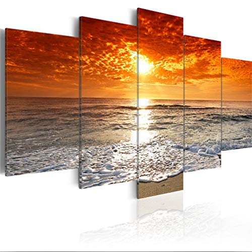 decomonkey Cuadro Lienzo Playa Mar 150x75 cm 5 piezas Impresión Decoración Cuadro De Pared Material Tejido no Tejido...