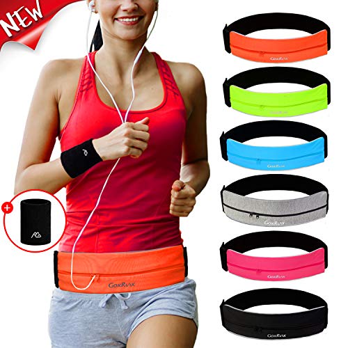 Running Belt Waist Pack with Sports Wristband,Reflective Zippered Runner Pocket Pouch Fanny Pack