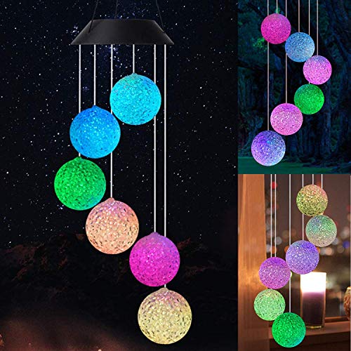 Sagekia Wind Chimes Spinners Outdoor, Solar Powered Colour Changing Waterproof Hanging LED Wind Chime Night Lights for Garden Home/Party/Christmas Tree Decoration/Thanksgiving Gifts(Crystal Ball)