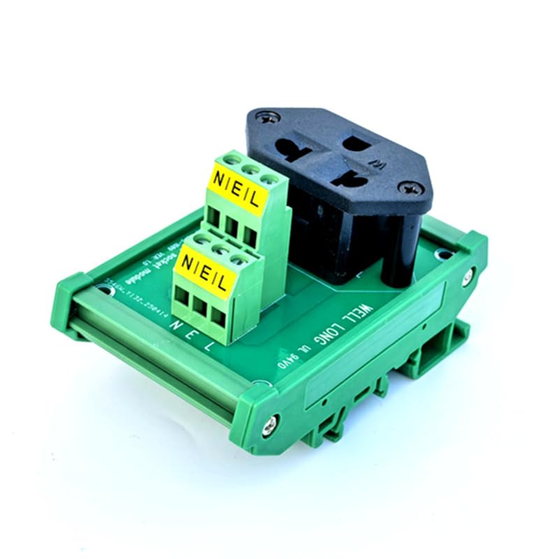 Din Rail Mounted Single Three Prong Grounded AC Outlet Power Module, AC Receptacle, Convenience Outlet.