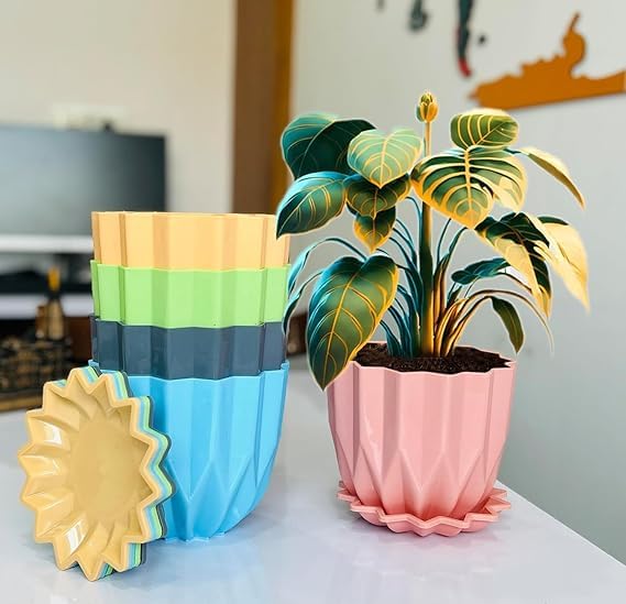 SR Crystal Flower Pots with Trme Decoration Balcony Indoor &ay I Pot for Home Planters, Terrace, Garden Etc. I Suitable for Ho Outdoor Gardening Plants I 5 Inch, Multicolor – Set of 5 (Small)-image-30