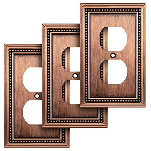 Image of Sunken Pearls Heavy Duty Decorative Wall Plate Switch Plate Outlet Cover (Single Duplex, 3 Pack, Antique Copper)