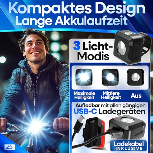 NEXTCOVER® Fahrradlicht Set mit [VisionOne] LED Set I USB-C aufladbar & wasserdicht I StVZO zugelassen I Fahrrad Licht vorne I Fahrradlampe & Fahrrad Rücklicht, Fahrradbeleuchtung Akku, Licht Fahrrad
