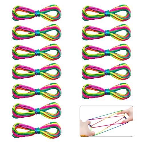 Pumuky 12-teiliges Fingerseil-Set, Regenbogenseil, Fingerseil, Ztringz, Seilspielzeug für Kinder, Mehrfarbig