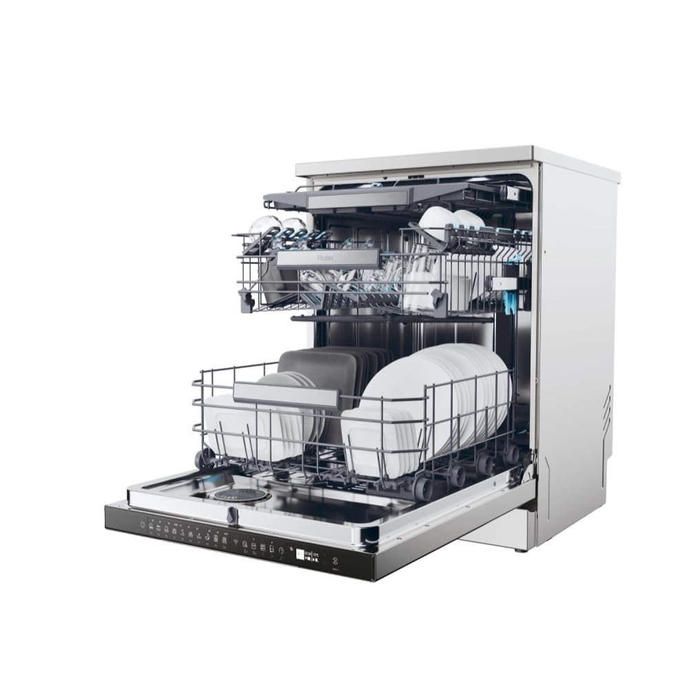Haier I-Pro Shine Serie 7 Lavastoviglie a Libera Installazione 60 cm, 14 Coperti, 10 Programmi, Classe A, Lavaggio Flex Zone, App hOn + AI, AxLxP 85x 59,7x59,8 cm, Stainless Steel- XF 4A4M4PDX