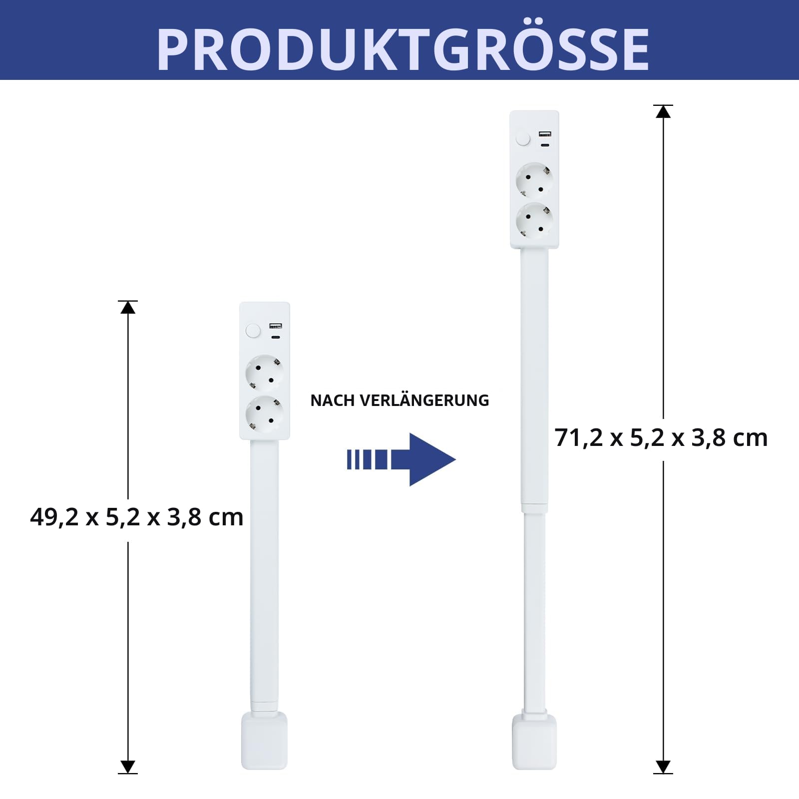 Steckdosenverlängerung mit USB-A-, USB-C- und 2 AC-Steckdosen, Wandsteckdosen-Erweiterungsstift, ausziehbarer, drehbarer Steckdosenadapter für Nachttische, Sofas, Schreibtische und andere schwer zugän