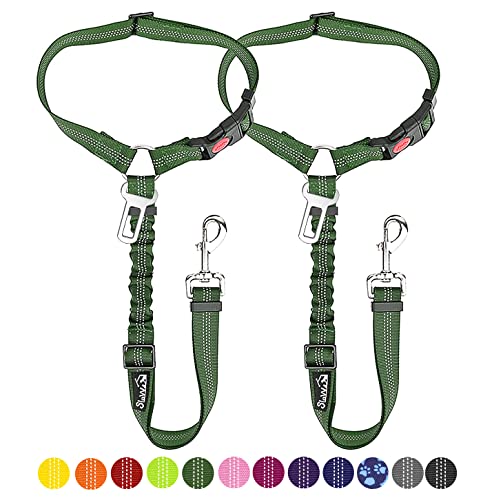 Image of SlowTon Dog Seat Belt for Car, 2 Pack Dog Car Harness Seatbelt with Bungee