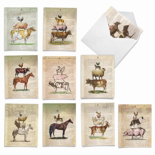 Image of The Best Card Company 10 Assorted Thank You Notecards Boxed Set 4 x 5.12 Inch with Envelopes (10 Designs, 1 Each) Farm Stand M6595TYG
