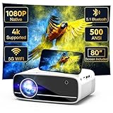 【Projector Screen Included】 Real 1080P Projector with WiFi 6 and Bluetooth, 4K Supported, 500ANSI, Portable Mini Projecteur Compatible with TV Stick Smartphone/HDMI/USB, Indoor & Outdoor use