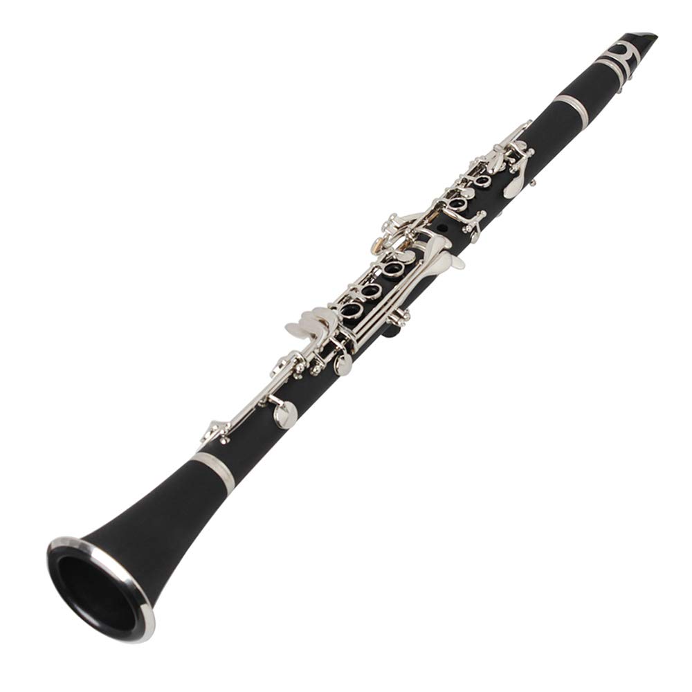 Fyearfly Bb Flat Clarinete Baquelita Llaves de Plata Instrumento de Viento de Madera con funda, lengüeta, paño de limpieza, mini destornillador, calidad asequible para los entusiastas de la música