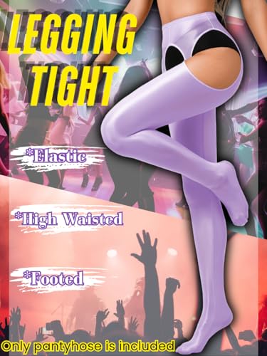 Image of ChiaoLezhee Sexy Shiny Tights, Sheer High-Waisted, Suspender Pantyhose For Women Rave Party Outfits Leggings Pants Exotic